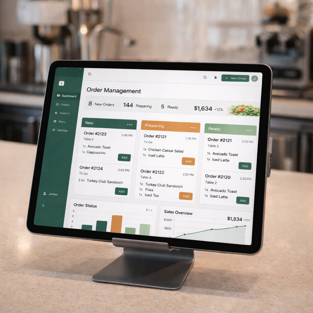 Tablet with stand for order management